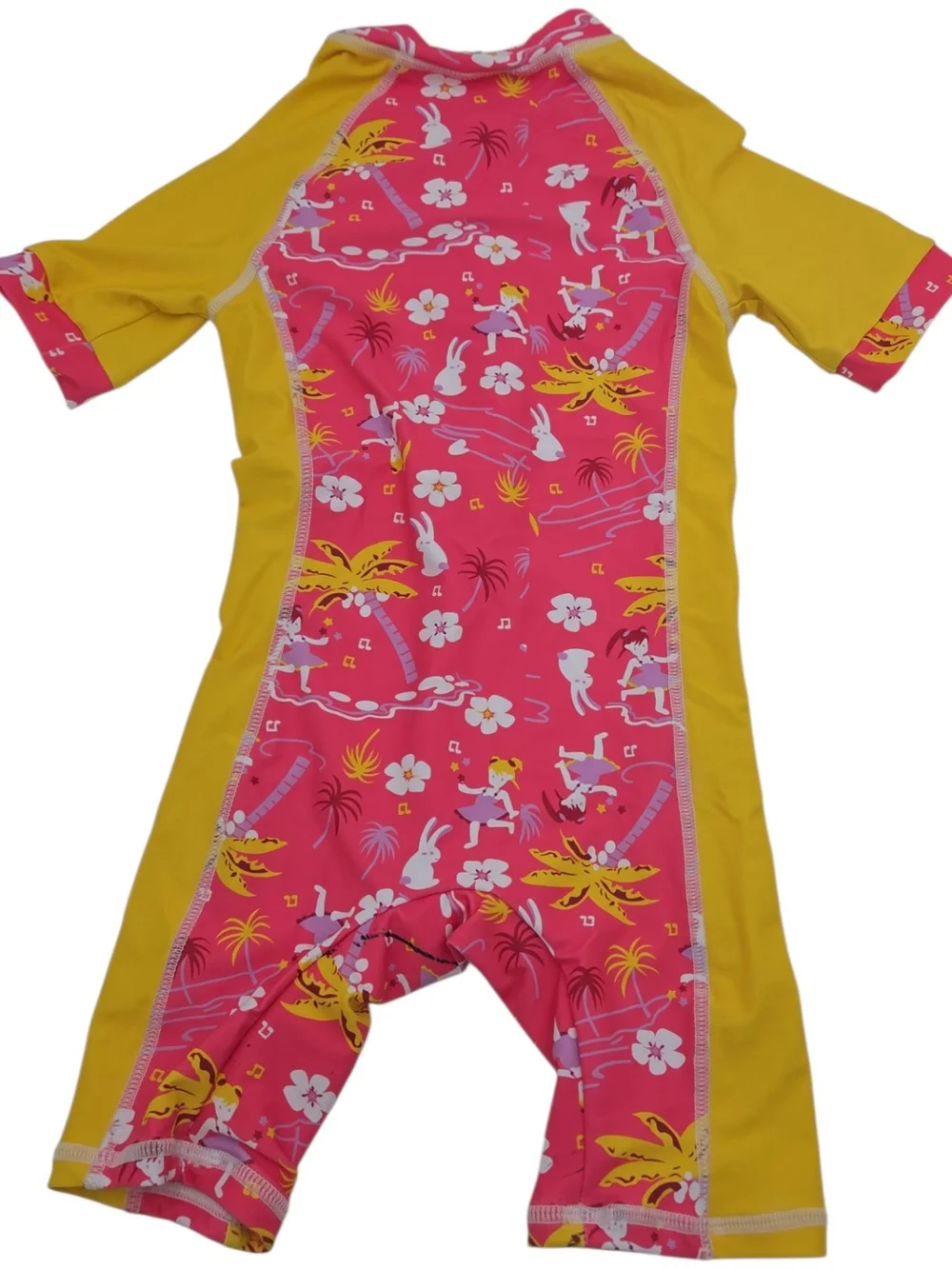 Girls Pink & Yellow Floral Rashguard Swimsuit with Sun Hat